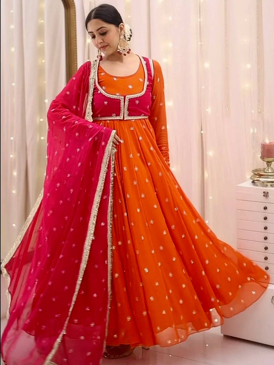 ✨ Elegant Anarkali Gown Set with Koti, Pant & Dupatta ✨