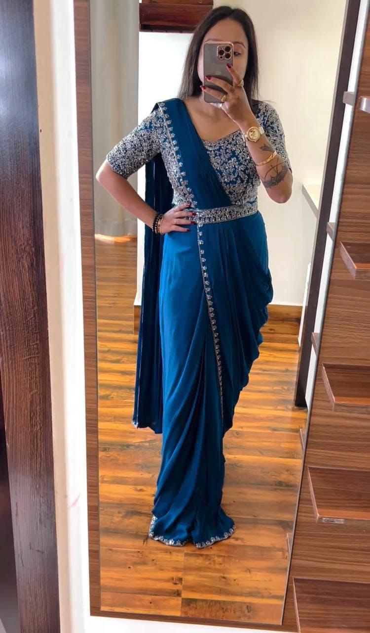 Trending Embroidery cording work ready to wear saree