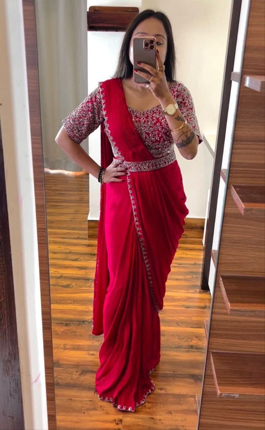 Trending Embroidery cording work ready to wear saree