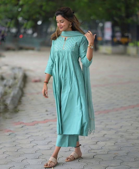 New Heavy Anarkali Kurti Set with Kota Doria Dupatta