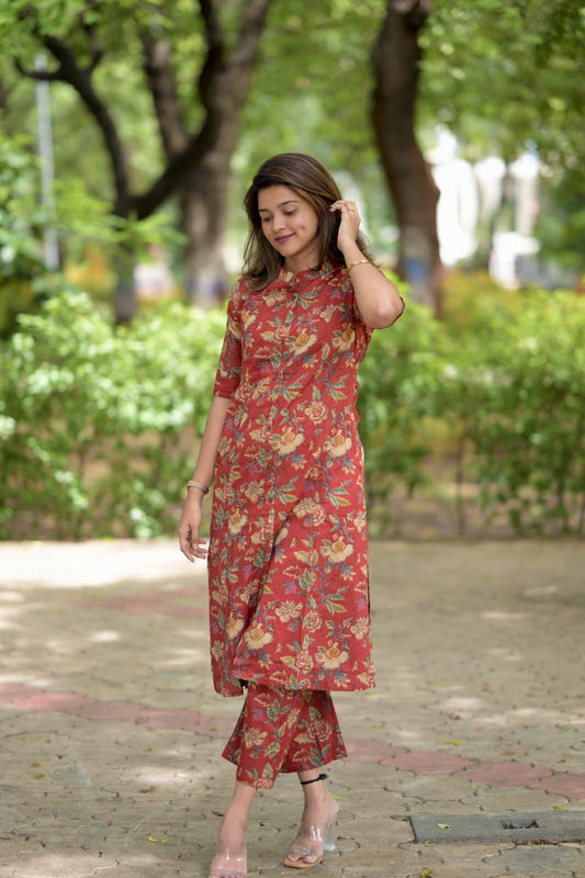 Beautiful Floral Fine Cotton Kurti & Palazzo Co-Ord Set