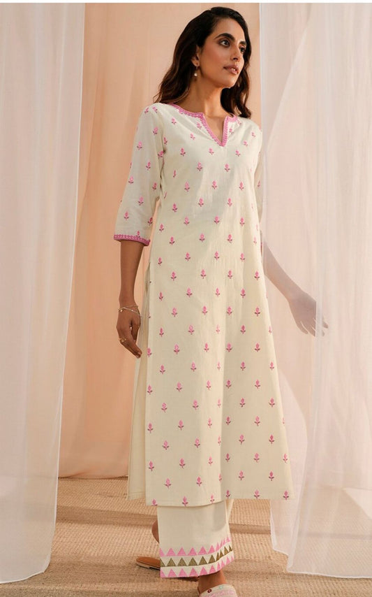 NEW PURE COTTON WHITE KURTA SET