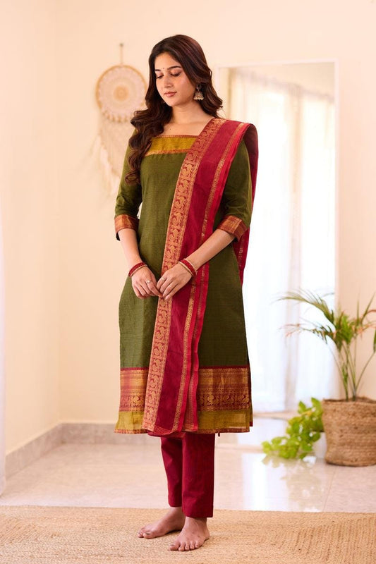 Mehendi Green Cotton Salwar Suit