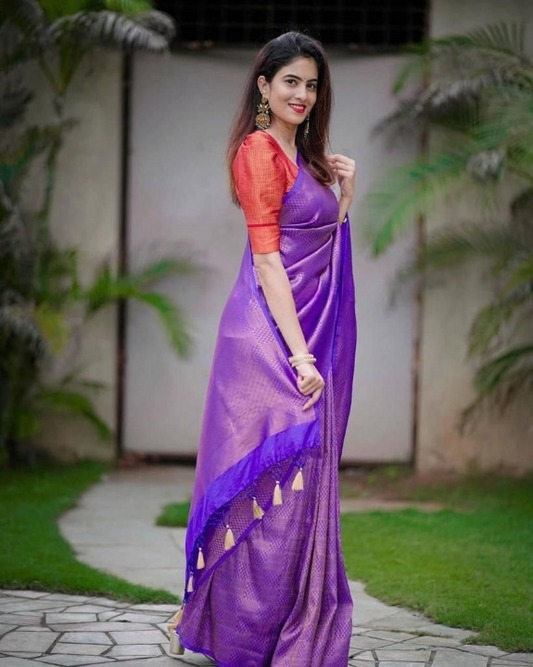 Purple Soft Lichi Silk Saree with Jacquard Work