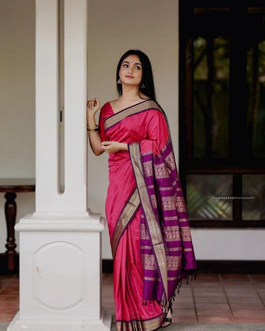 Silk Pink Festival Wear Weaving Saree