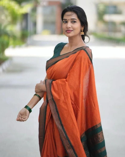 Silk Orange Festival Wear Weaving Saree