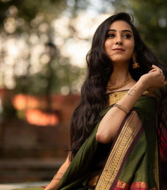 Silk Green Festival Wear Weaving Saree