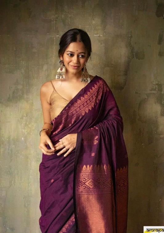 Marvellous Purple Soft Lichi Silk Saree With Jacquard Blouse Piece