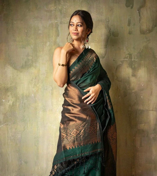 Green Bollywood Style Silk Blend Saree