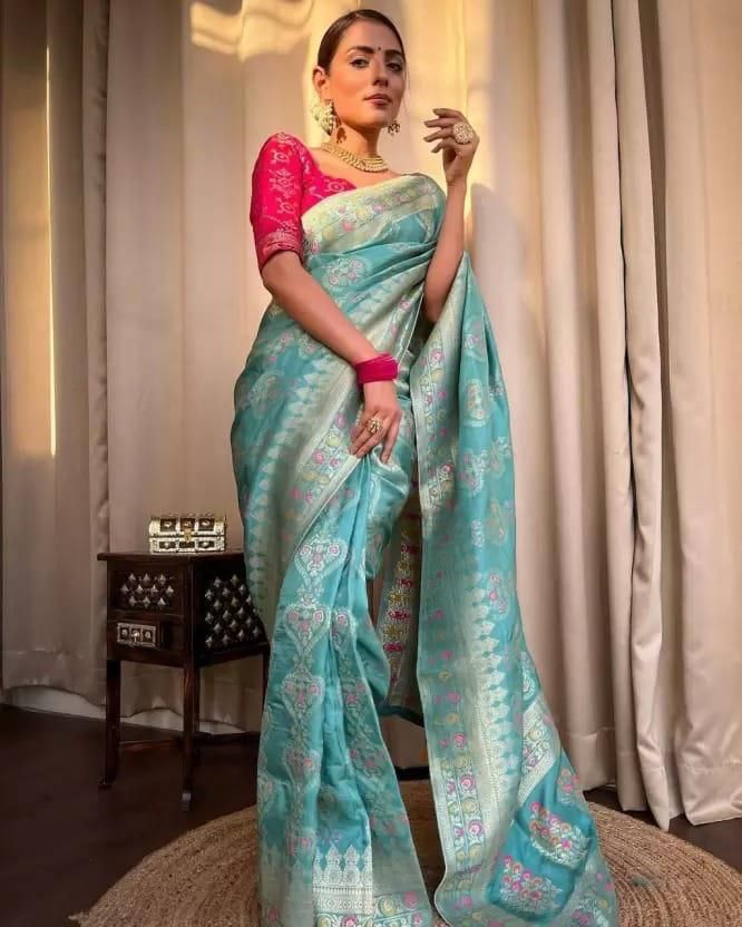 Heritage Grace Sky Blue Silk Saree