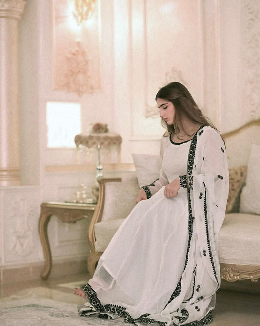 Elegant Embroidered Gown with Dupatta – Full Stitched
