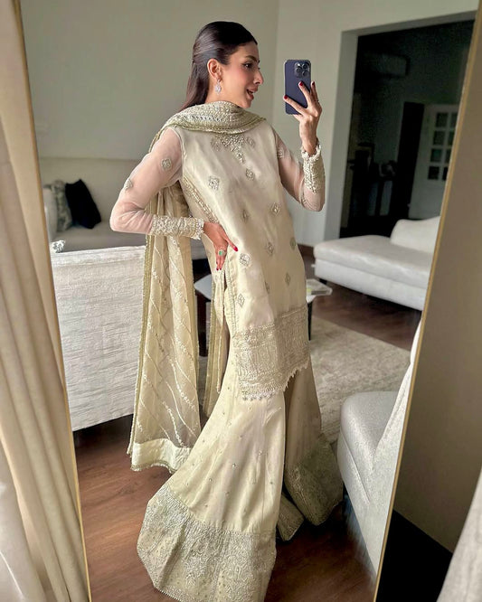 Premium Tabby Organza Embroidered Sharara Set