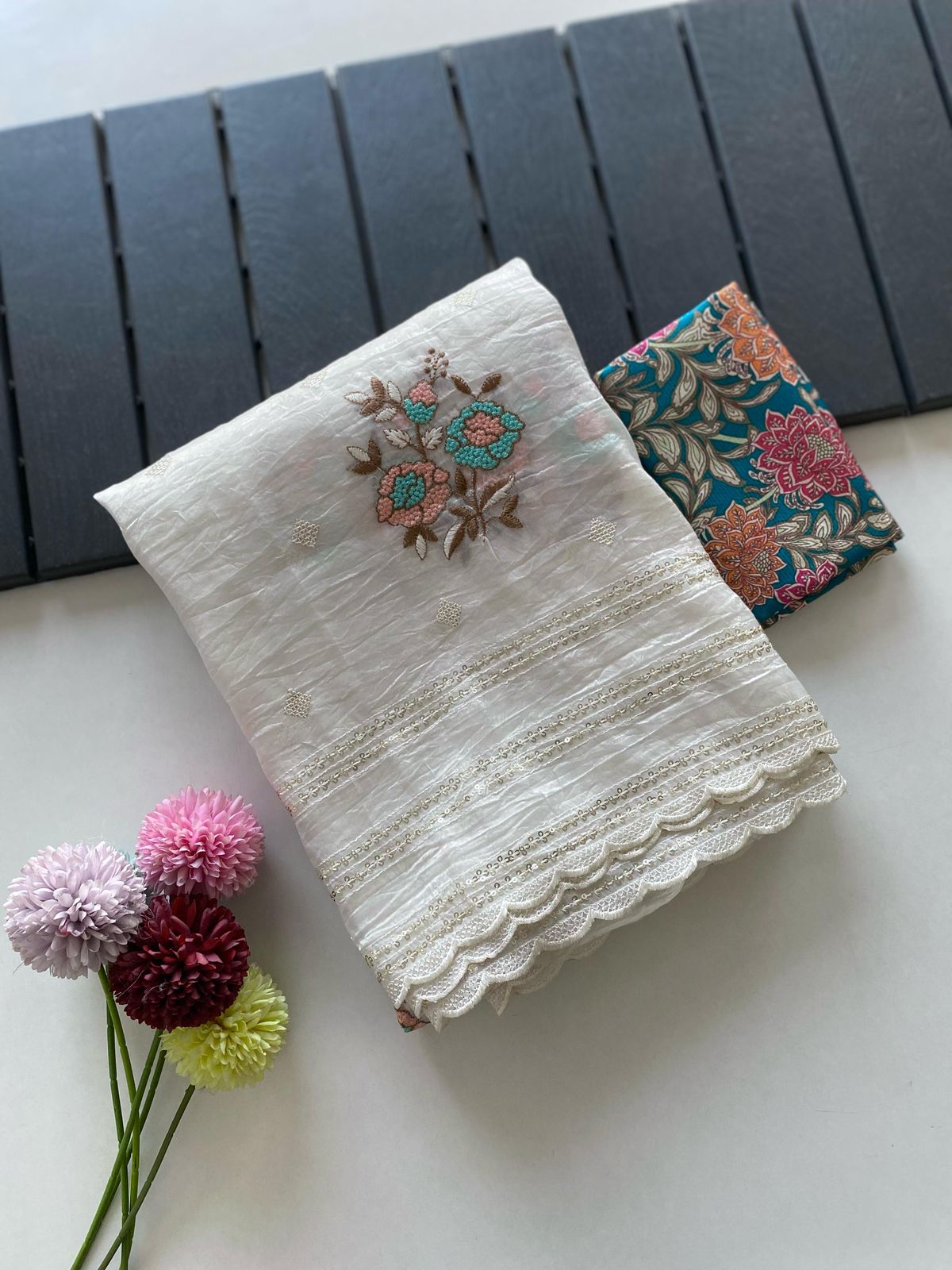 Crush Organza Saree with Sequin Weaving & Kalamkari Blouse