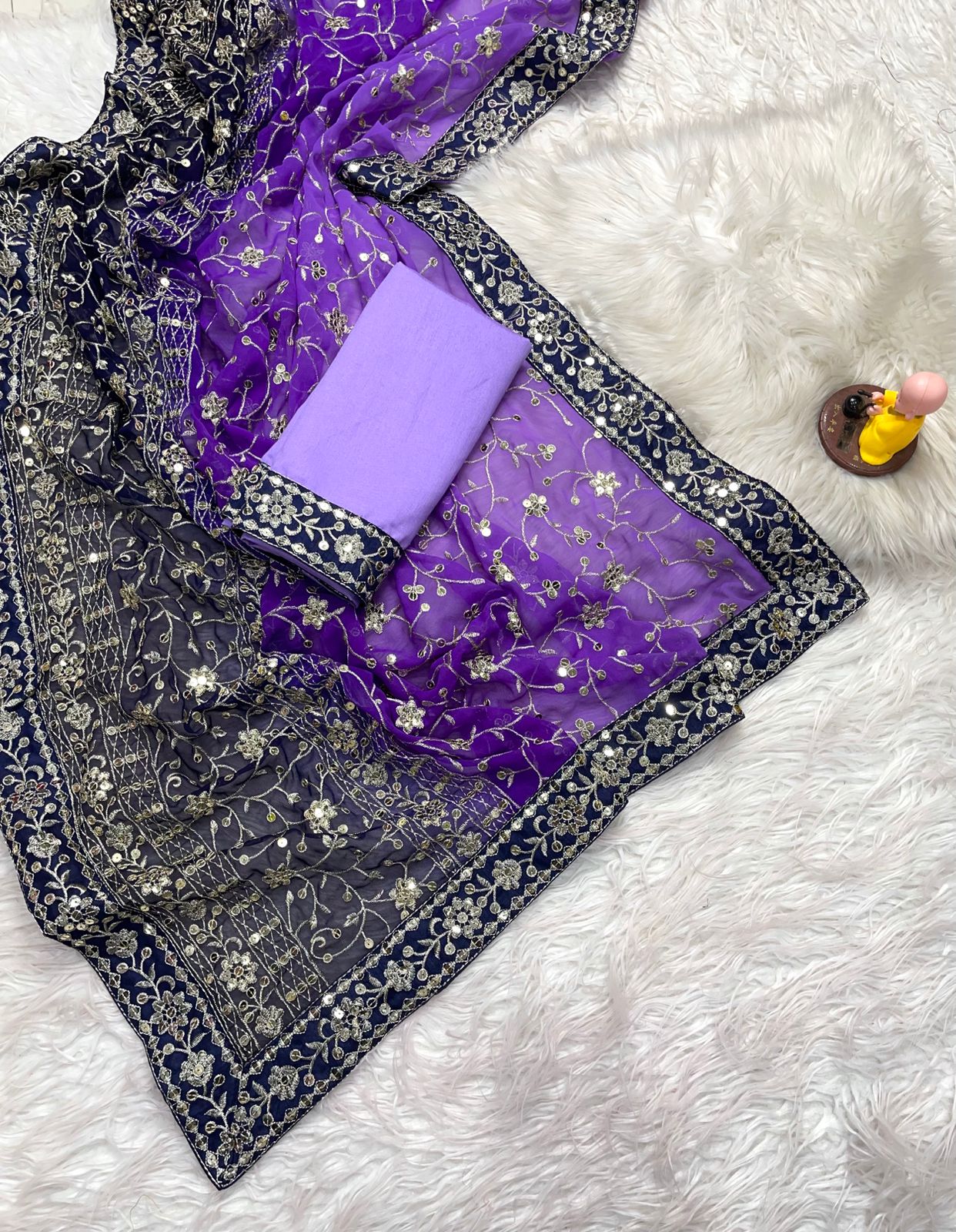Elegant Georgette Saree with Heavy Sequin & Thread Embroidery