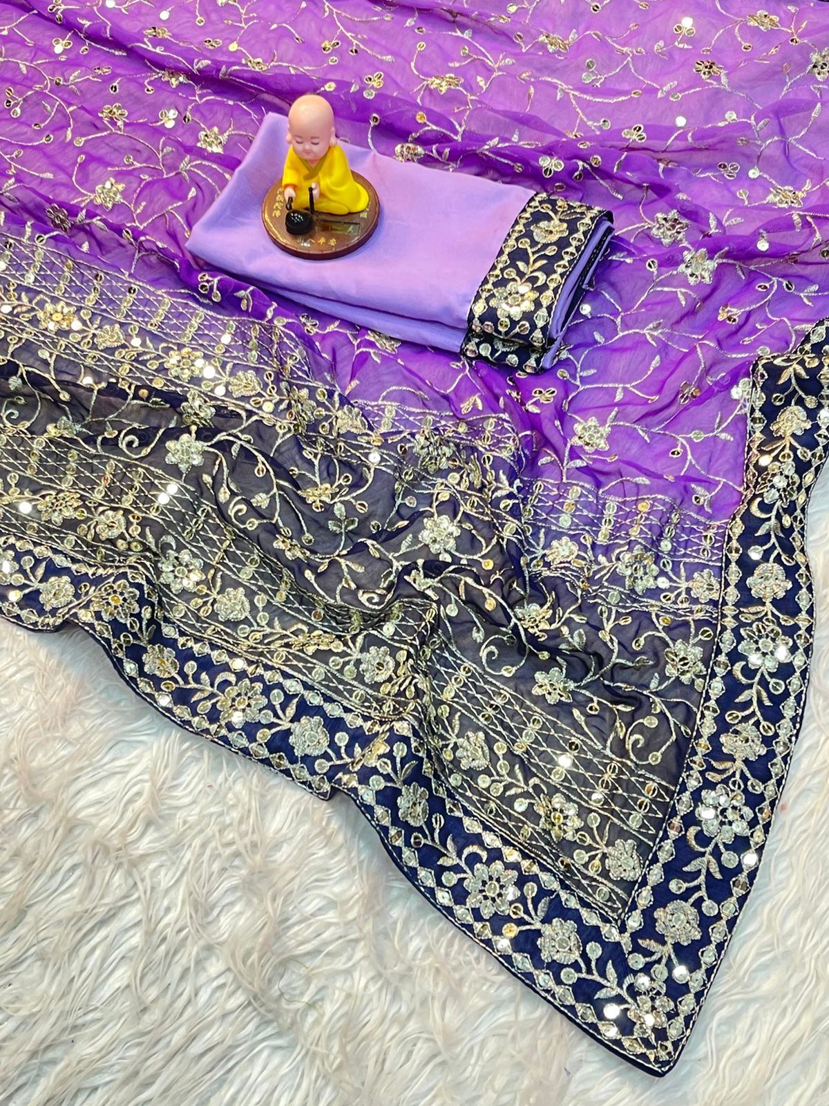 Elegant Georgette Saree with Heavy Sequin & Thread Embroidery