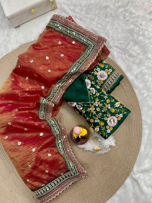 Premium Banarasi Crush Embroidered Saree