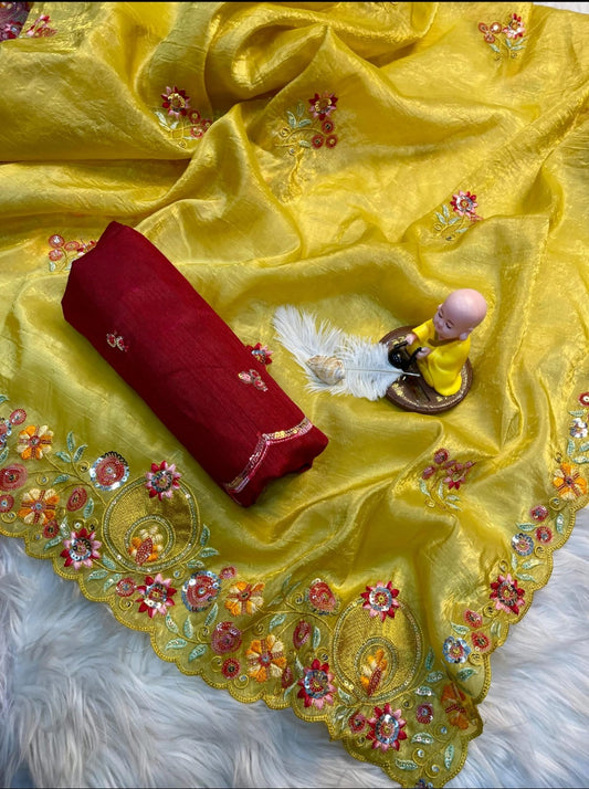 Premium Gold Crush Sequin Saree with Embroidered Blouse