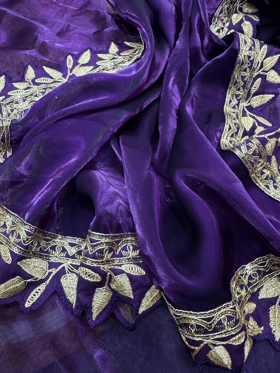 ✨Elegant Jimmy Choo Silk Saree with Designer Cutwork Border❤