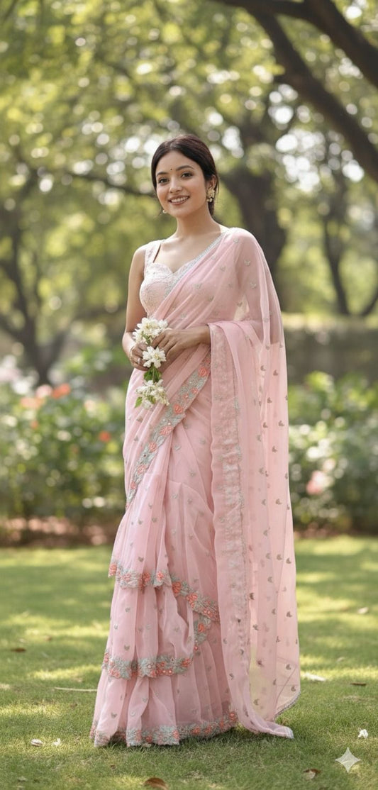 The Ruffled Elegance Georgette Saree Collection