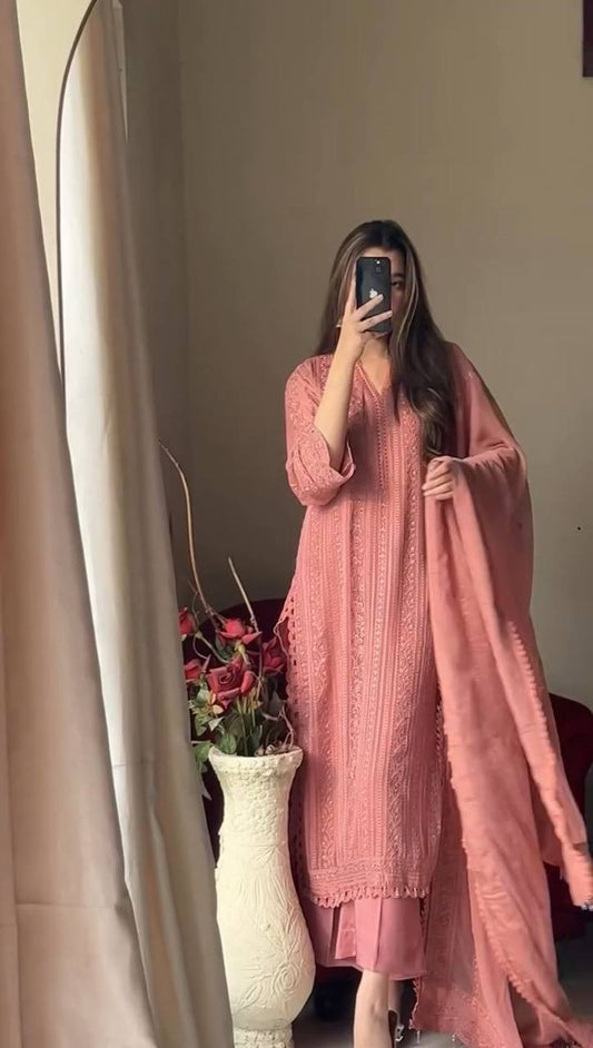 Graceful Chinon Embroidered Suit Set