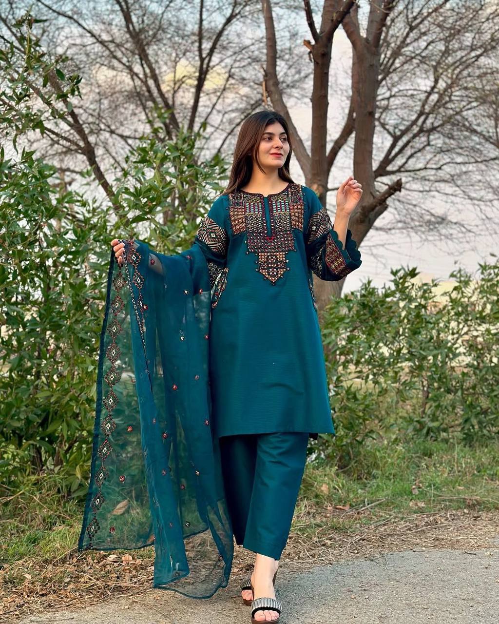 TRENDING ROMAN SILK FABRIC TOP PANT WITH DUPATTA