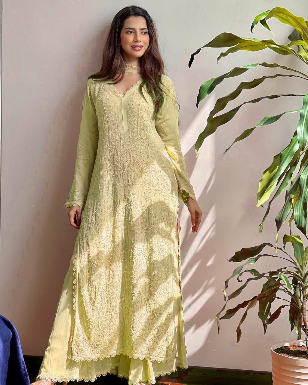 Designer Georgette Kurta Plazo Dupatta Set
