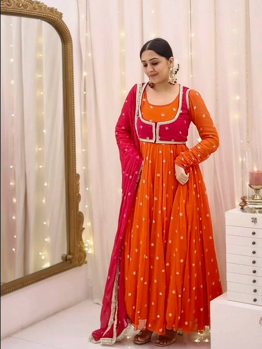 ✨ Elegant Anarkali Gown Set with Koti, Pant & Dupatta ✨