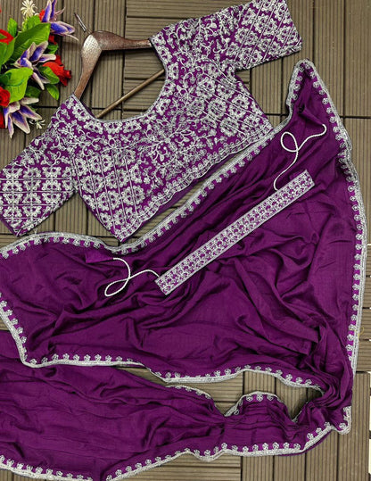 ❤ New Super Trending Embroidered Ready-to-Wear Saree Set ❤