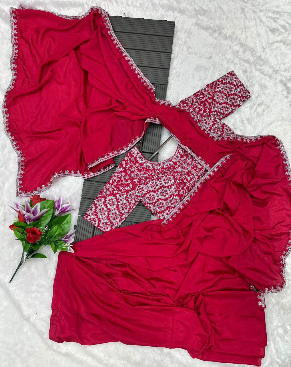❤ New Super Trending Embroidered Ready-to-Wear Saree Set ❤