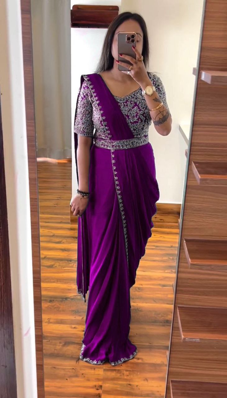 ❤ New Super Trending Embroidered Ready-to-Wear Saree Set ❤