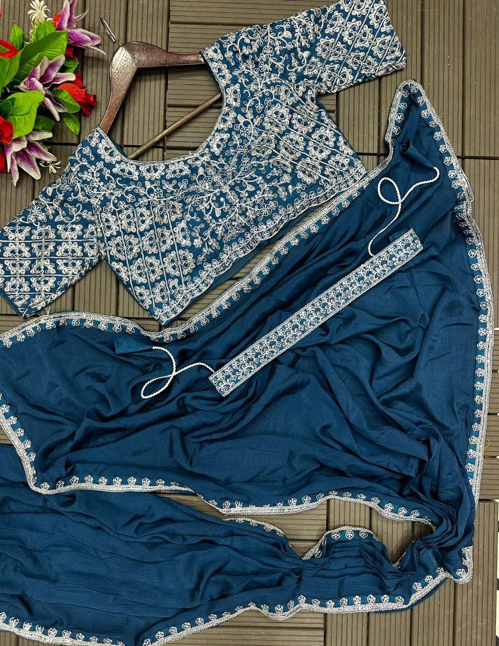 ❤ New Super Trending Embroidered Ready-to-Wear Saree Set ❤