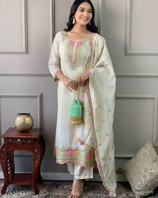 Women Embellished & Embroidery Straight Kurta Set