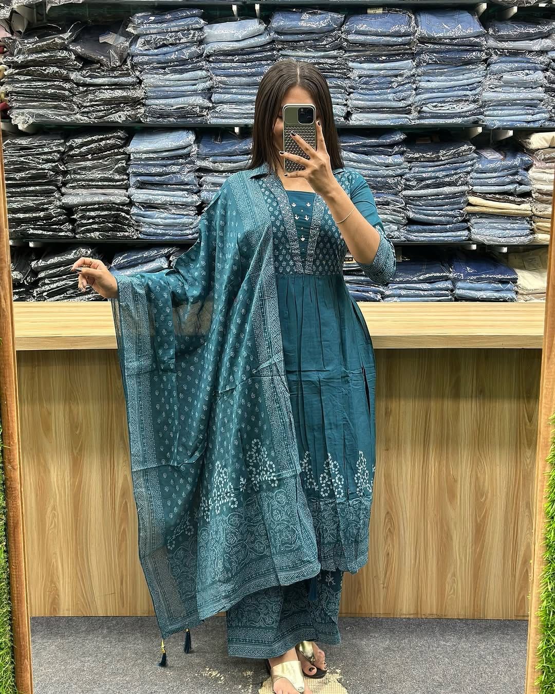 Elegant Fresh Summer Hues Anarkali Kurta Set with Adda Work