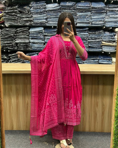 Elegant Fresh Summer Hues Anarkali Kurta Set with Adda Work