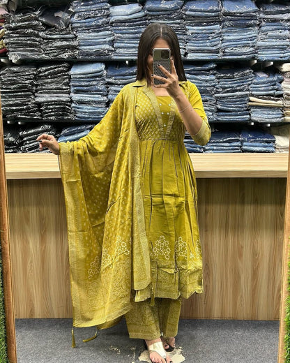 Elegant Fresh Summer Hues Anarkali Kurta Set with Adda Work