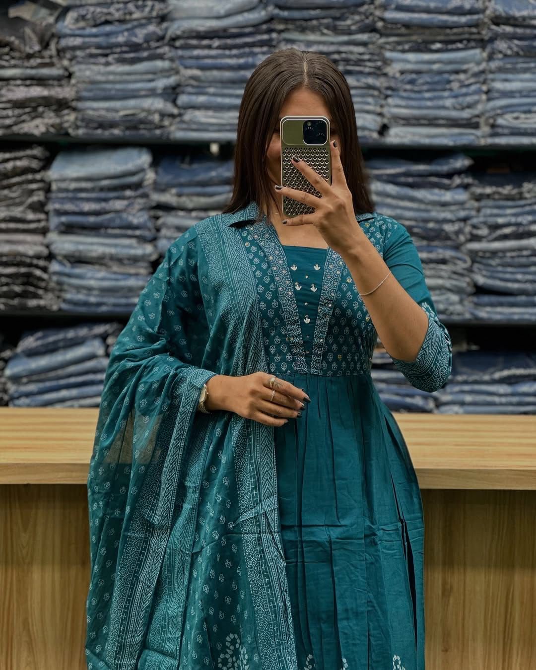Elegant Fresh Summer Hues Anarkali Kurta Set with Adda Work