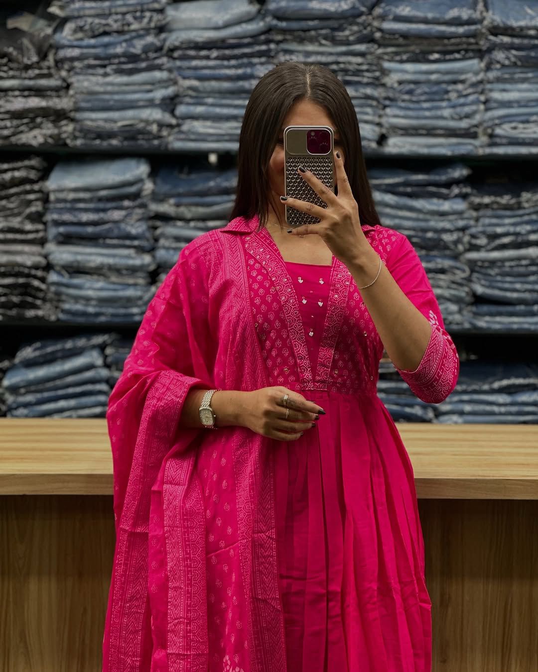 Elegant Fresh Summer Hues Anarkali Kurta Set with Adda Work