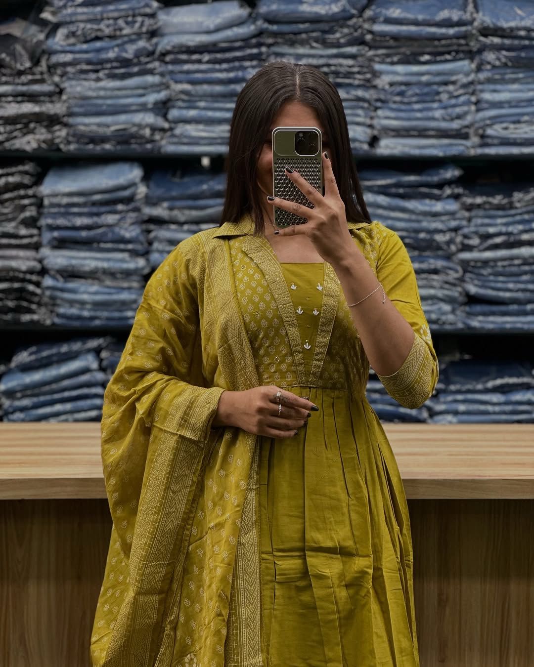 Elegant Fresh Summer Hues Anarkali Kurta Set with Adda Work