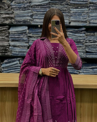 Elegant Fresh Summer Hues Anarkali Kurta Set with Adda Work