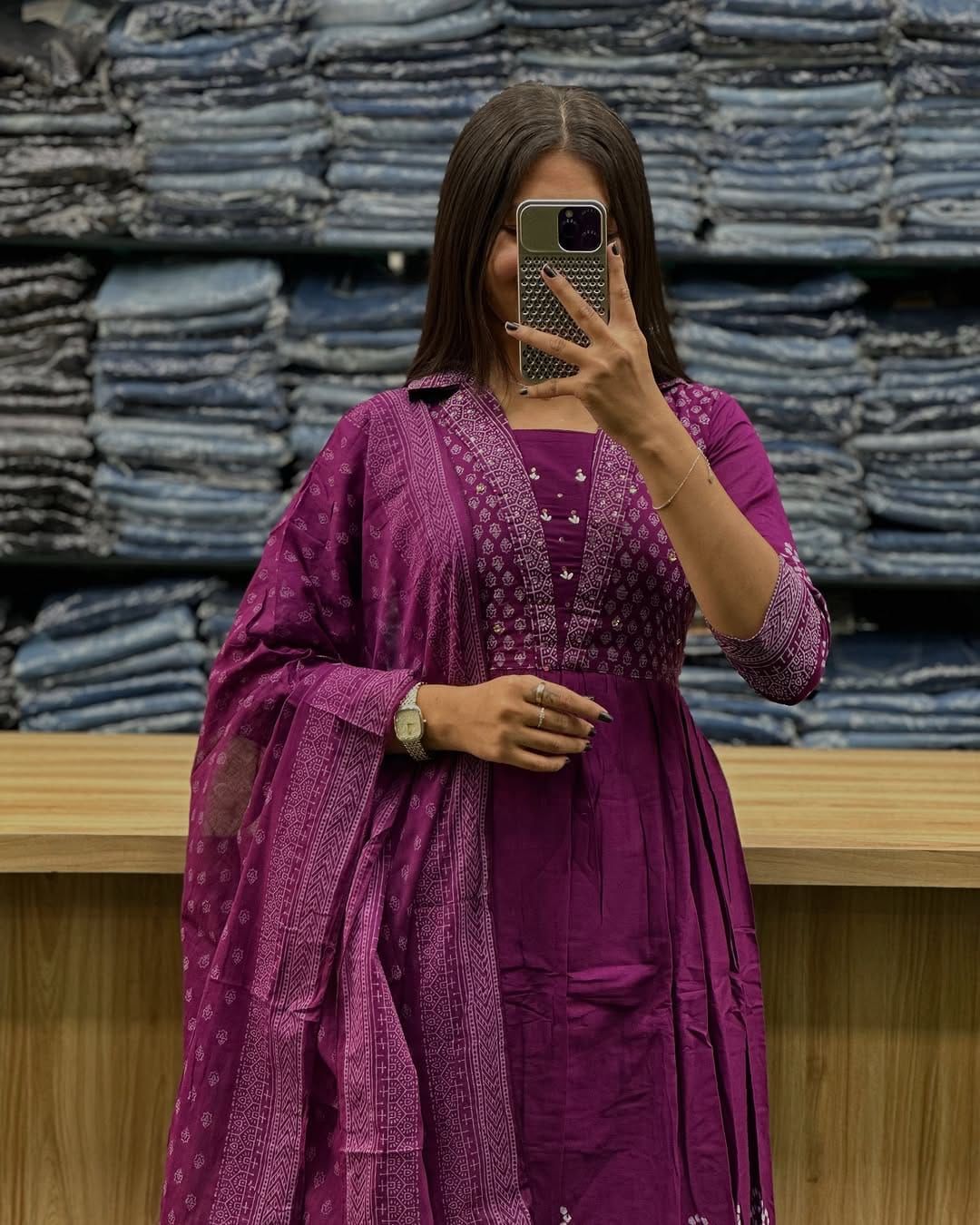 Beautiful Anarkali kurta pant dupatta