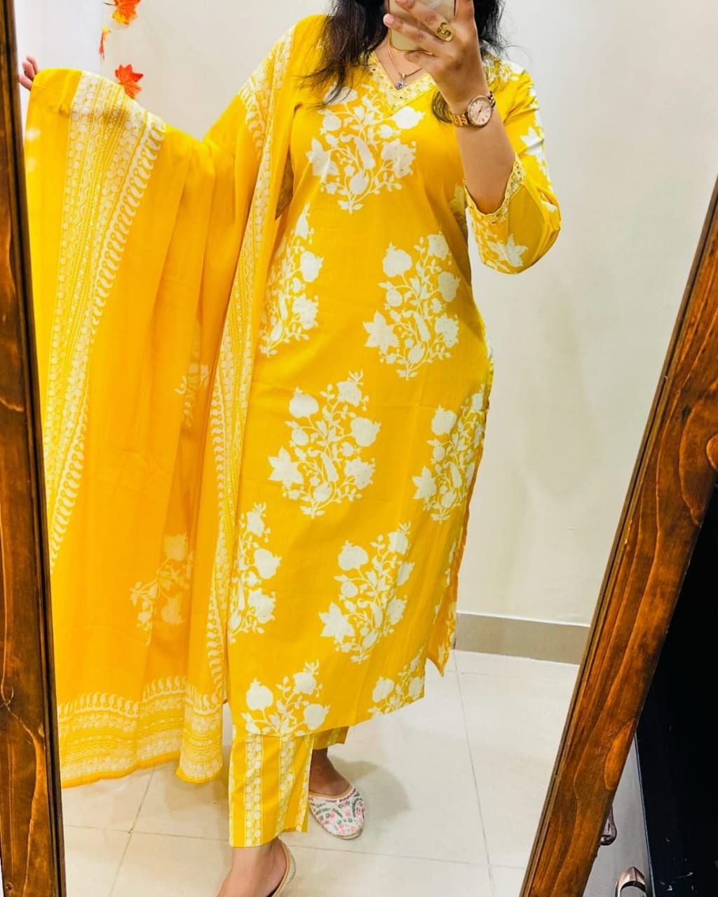 New Yellow Cotton Kurti Set with Dupatta
