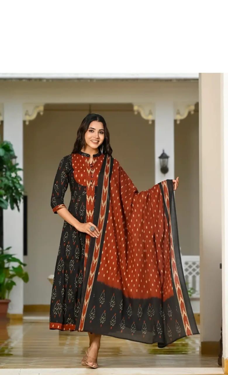 Beautiful Anarkali Kurti Set with Malmal Dupatta