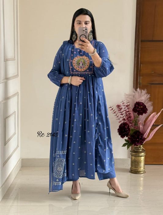 New Anarkali Kurta Set with Cotton Pant & Malmal Dupatta