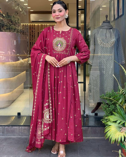 New Anarkali Kurta Set with Cotton Pant & Malmal Dupatta