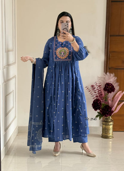 New Anarkali Kurta Set with Cotton Pant & Malmal Dupatta