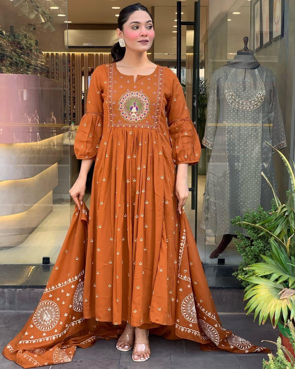 New Anarkali Kurta Set with Cotton Pant & Malmal Dupatta