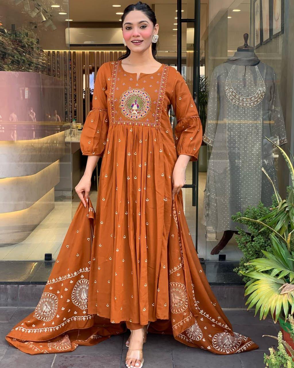 New Anarkali Kurta Set with Cotton Pant & Malmal Dupatta