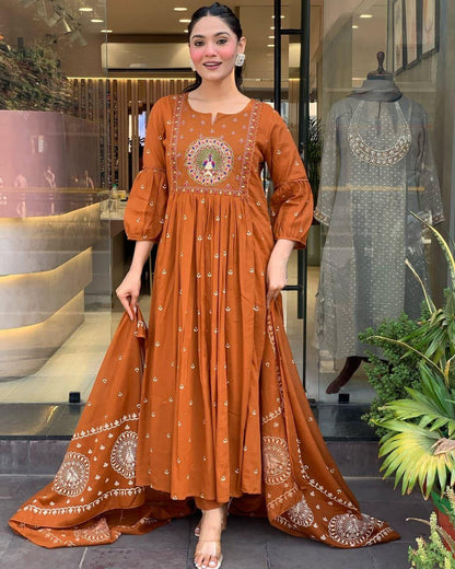 New Anarkali Kurta Set with Cotton Pant & Malmal Dupatta
