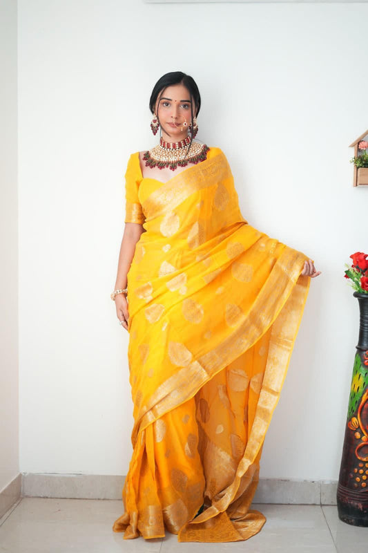 Soft Lichi Silk Saree with Jacquard Work
