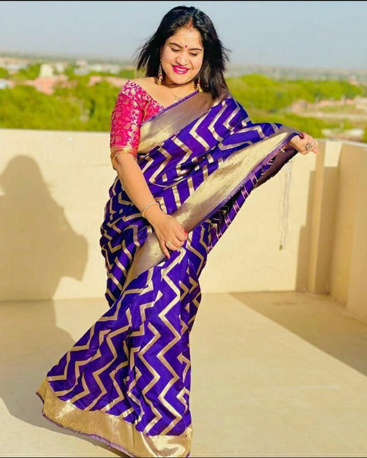 Navy Blue Soft Lichi Silk Saree With Jacquard Work
